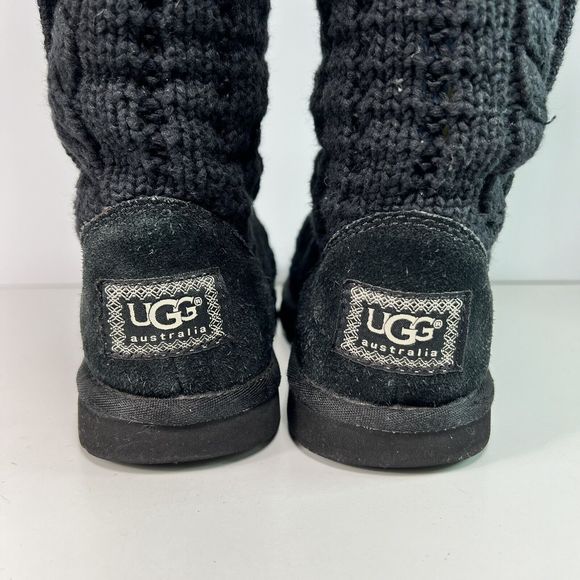 UGG Australia Boots Women's Sz 7 Black Gray Buttons Foldover Cable Knit - Picture 8 of 16